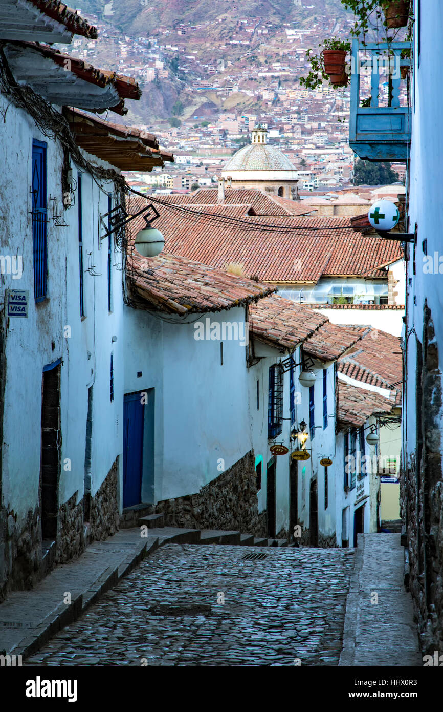 Street scene, San Blas Neighborhood, Cusco, Peru Stock Photo