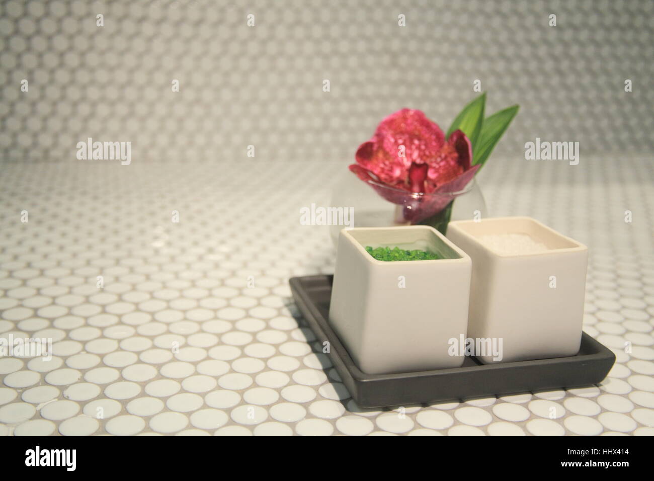 flower, plant, tiles, tile, contemporary, bathroom, toiletry, toiletries, salt, Stock Photo