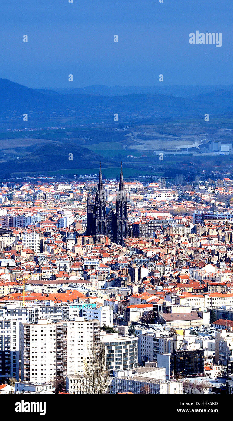aerial view on Clermont Ferrand city Puy de Dome Auvergne-Rhone-Alpes Massif Central France Stock Photo