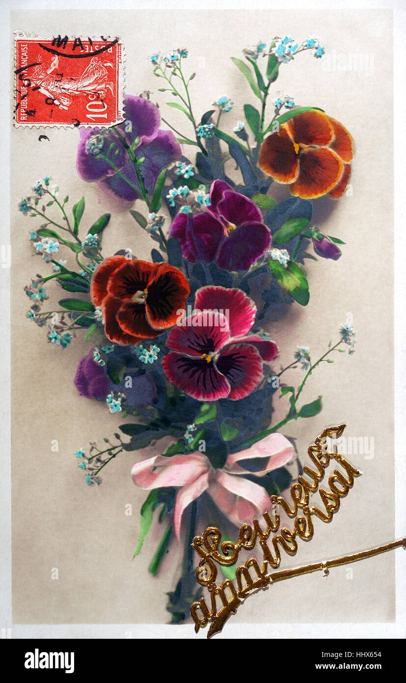 Old Postcard Flower Wish Happy High Resolution Stock Photography And Images Alamy