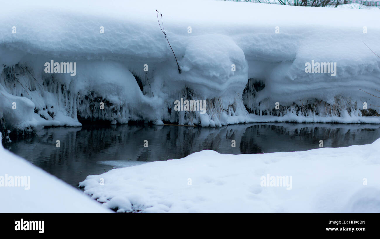 frozen little river in snow Stock Photo - Alamy