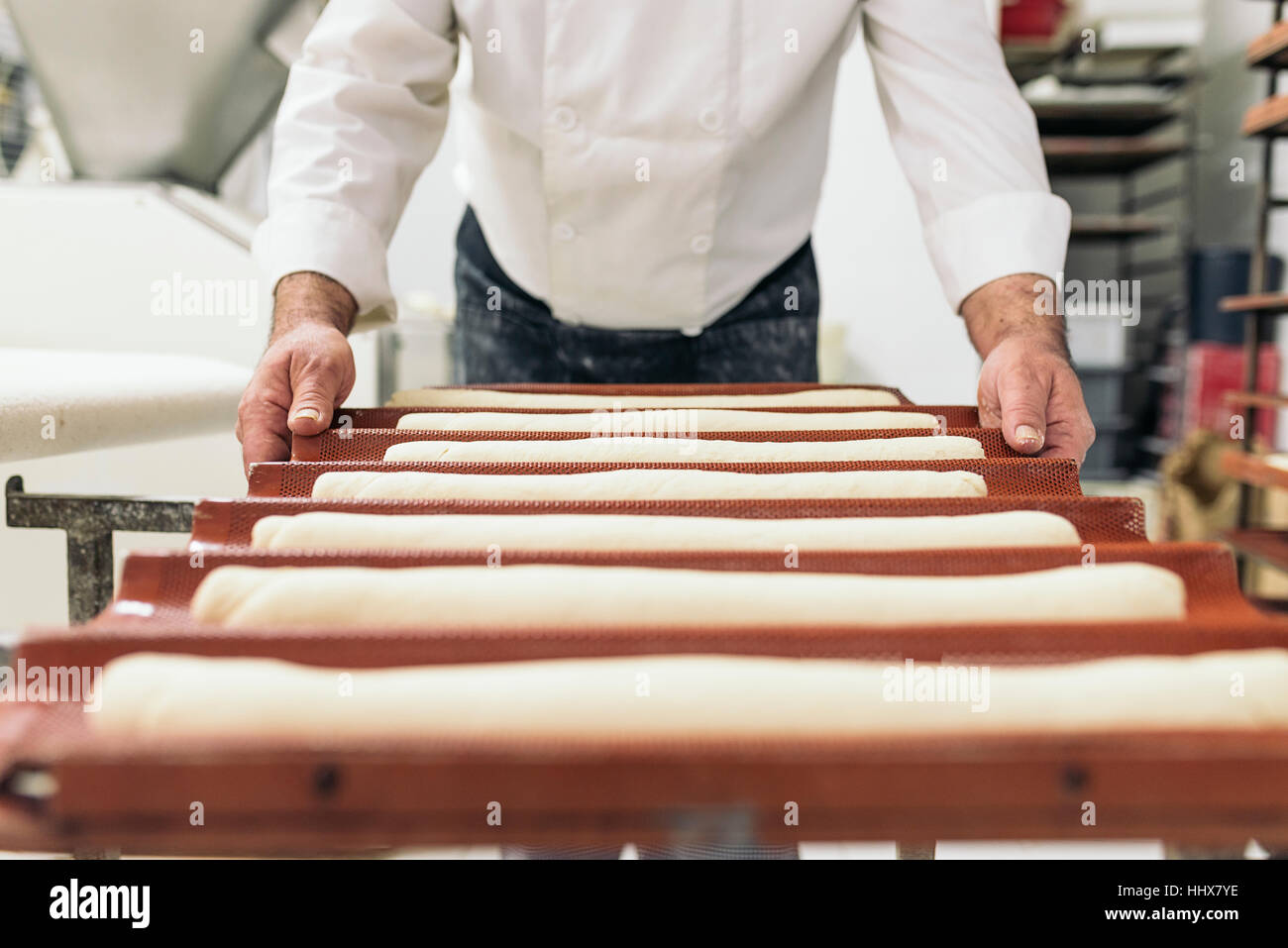 Baker kneading dough in a bakery Stock Photo Alamy