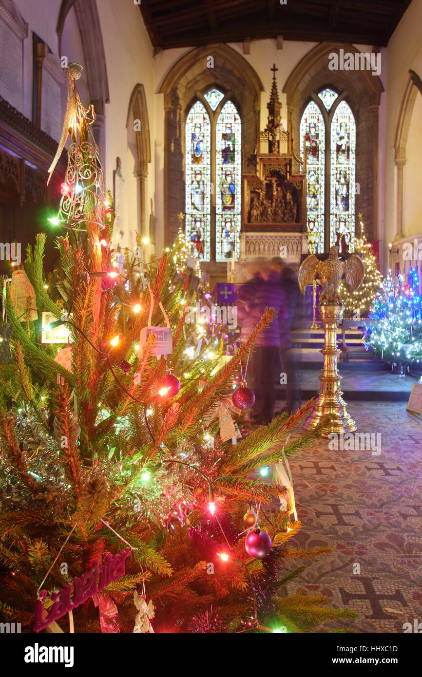 Christmas tree festival at All Saints Church, Bakewell, Peak District