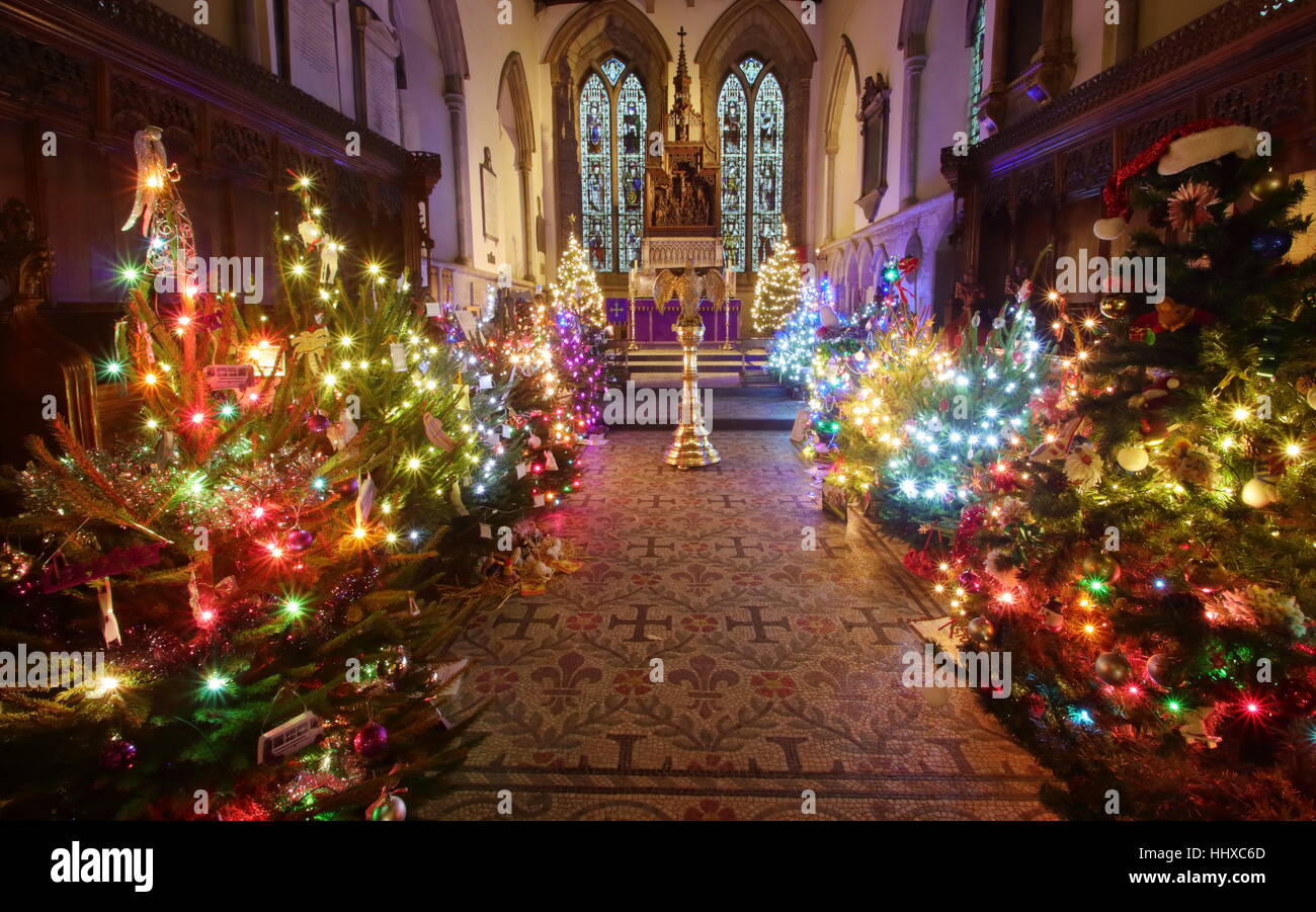Christmas tree festival at All Saints Church, Bakewell, Peak District