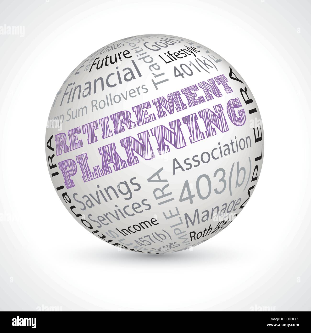 retirement planning vector theme sphere with keywords Stock Vector