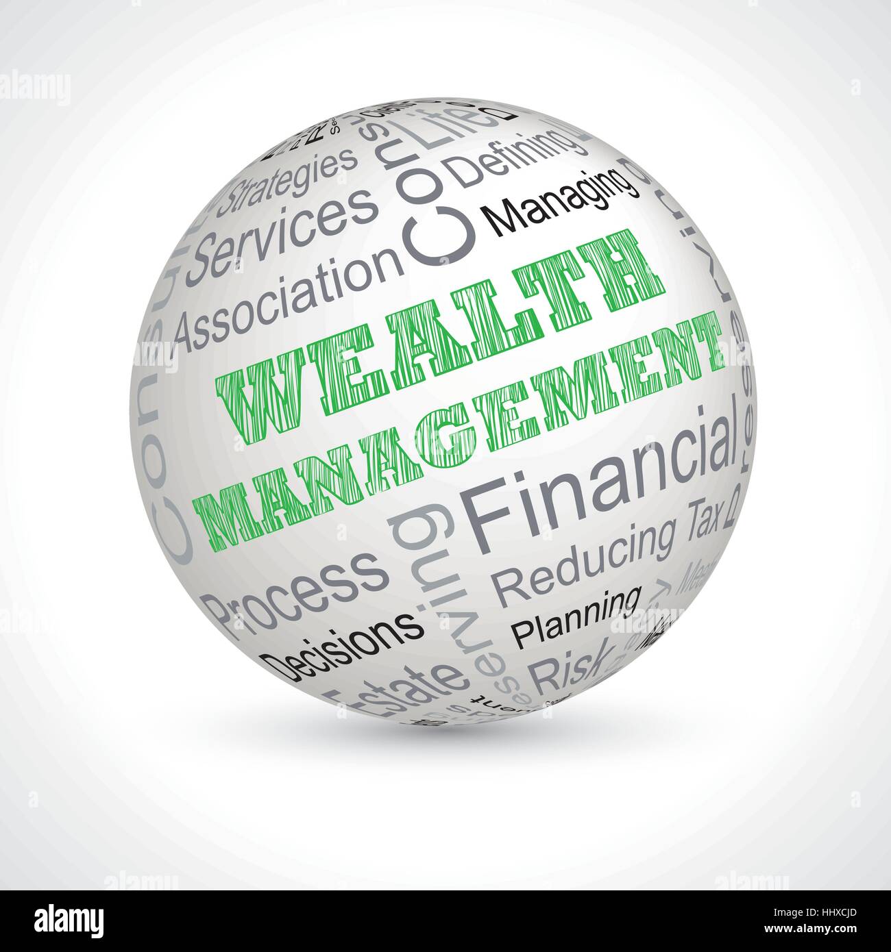 wealth management theme sphere with keywords Stock Vector