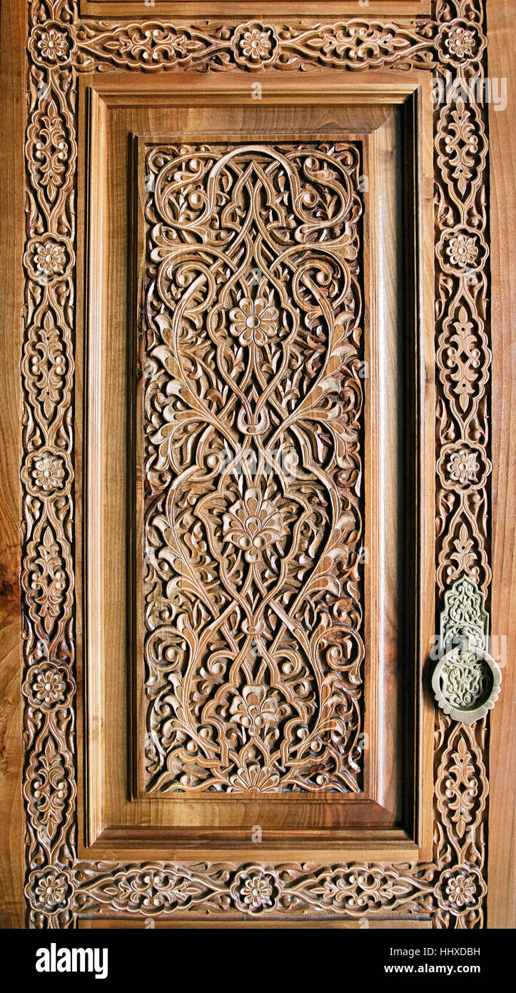 Traditional wood carving, Uzbekistan Stock Photo