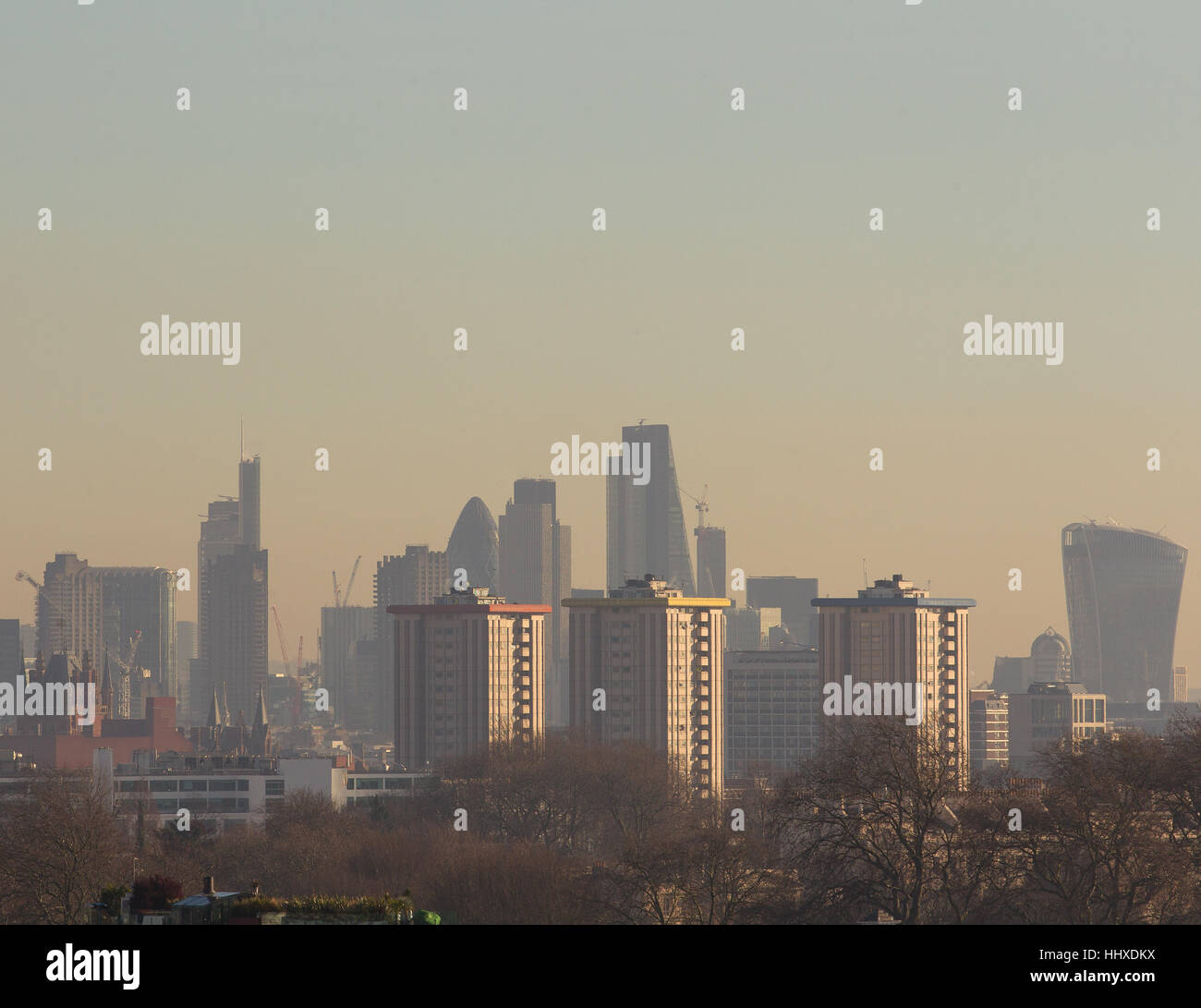 Smog and pollution sits over the London skyline Stock Photo