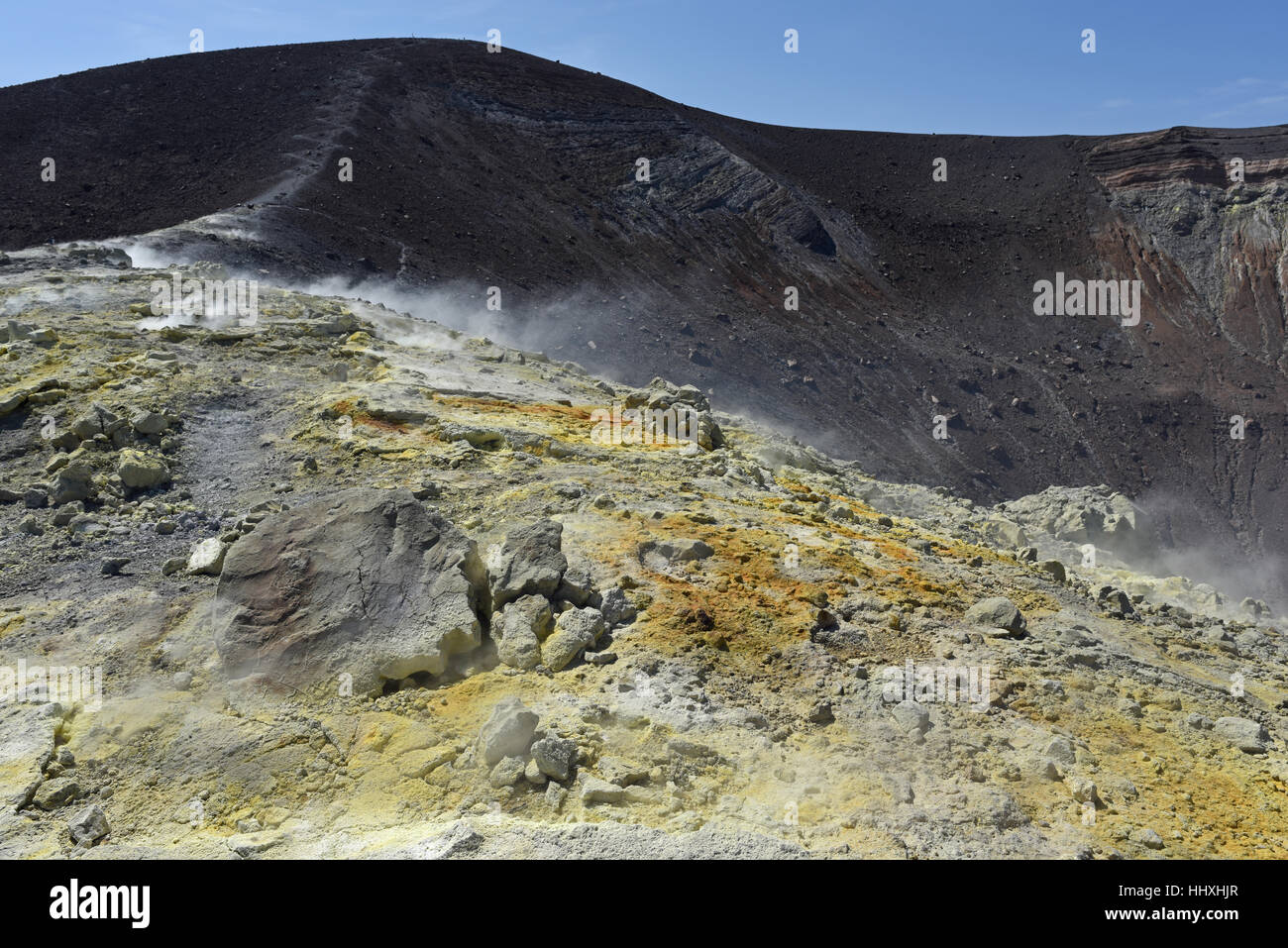 Sulphurous gases along the Gran Cratere of Vulcano, one of the Aeolian Islands Stock Photo