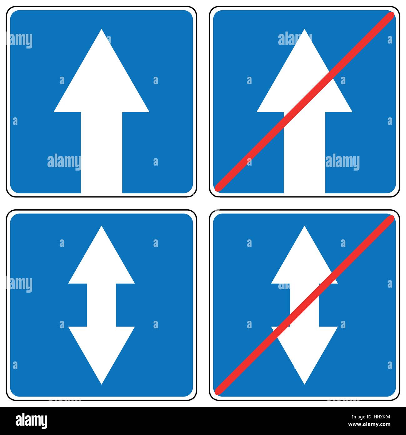Ahead Only, one way traffic sign, Drive Straight Arrow Traffic Vector illustrations. Set of