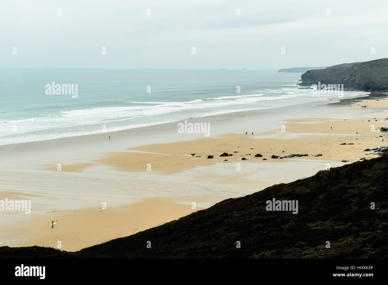 The atlantic ocean at Watergate bay, Cornwall, Englland. Stock Photo