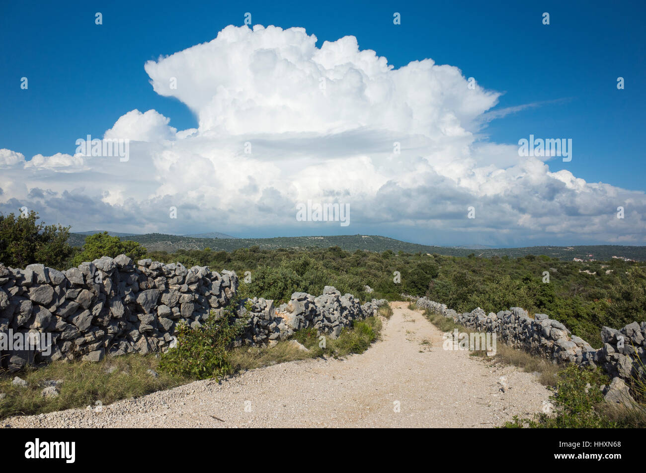 Dalmatia Croatia. Beautiful nature and landscape photo of warm summer day. White clouds and blue sky.Nice happy outdoors image. Stock Photo