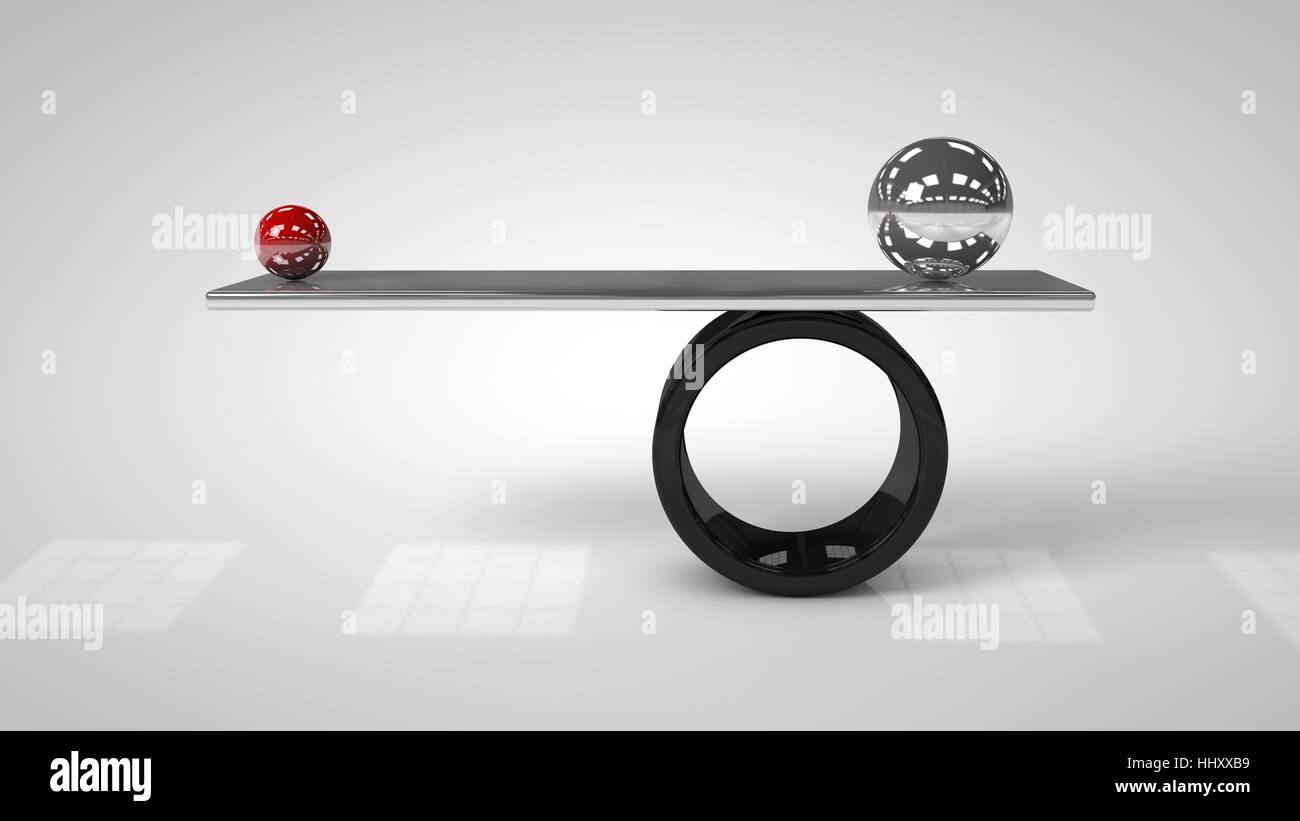 3d illustration of Balancing balls on board conception Stock Photo