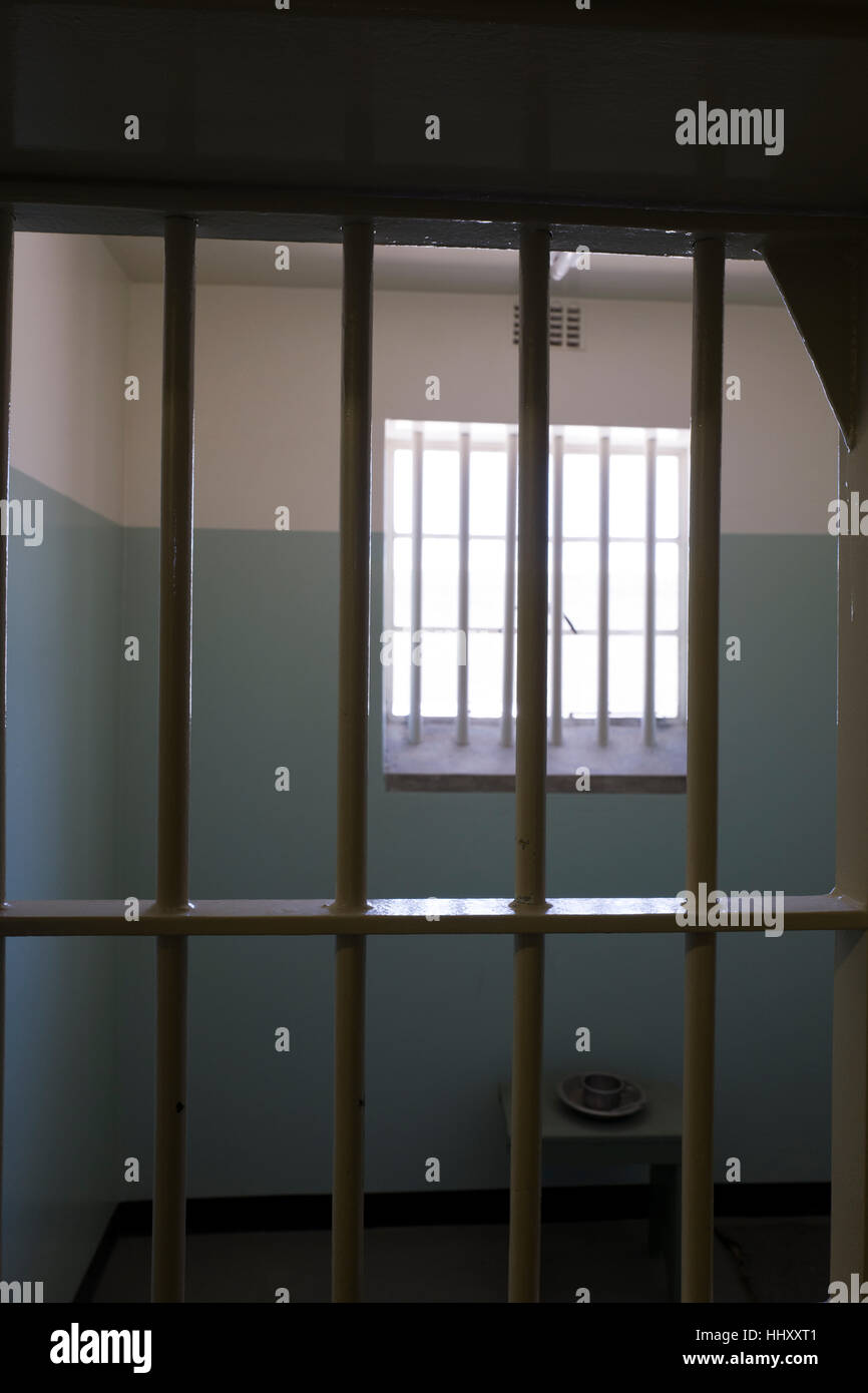 Prison cell on Robben Island, Cape Town Stock Photo