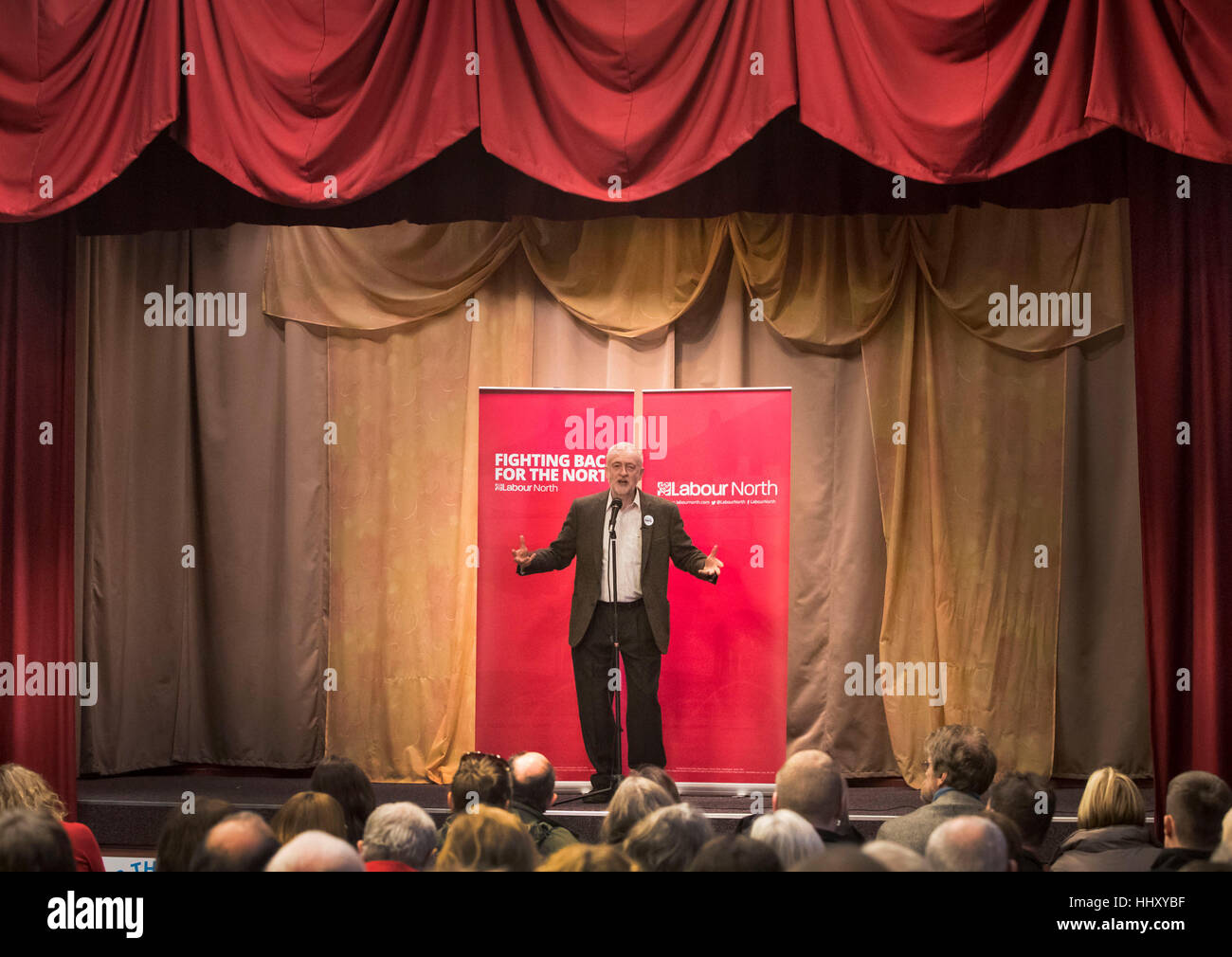 Labour leader Jeremy Corbyn on the campaign trail in Cleator Moor Civic Hall, ahead of the Copeland by-election. Stock Photo