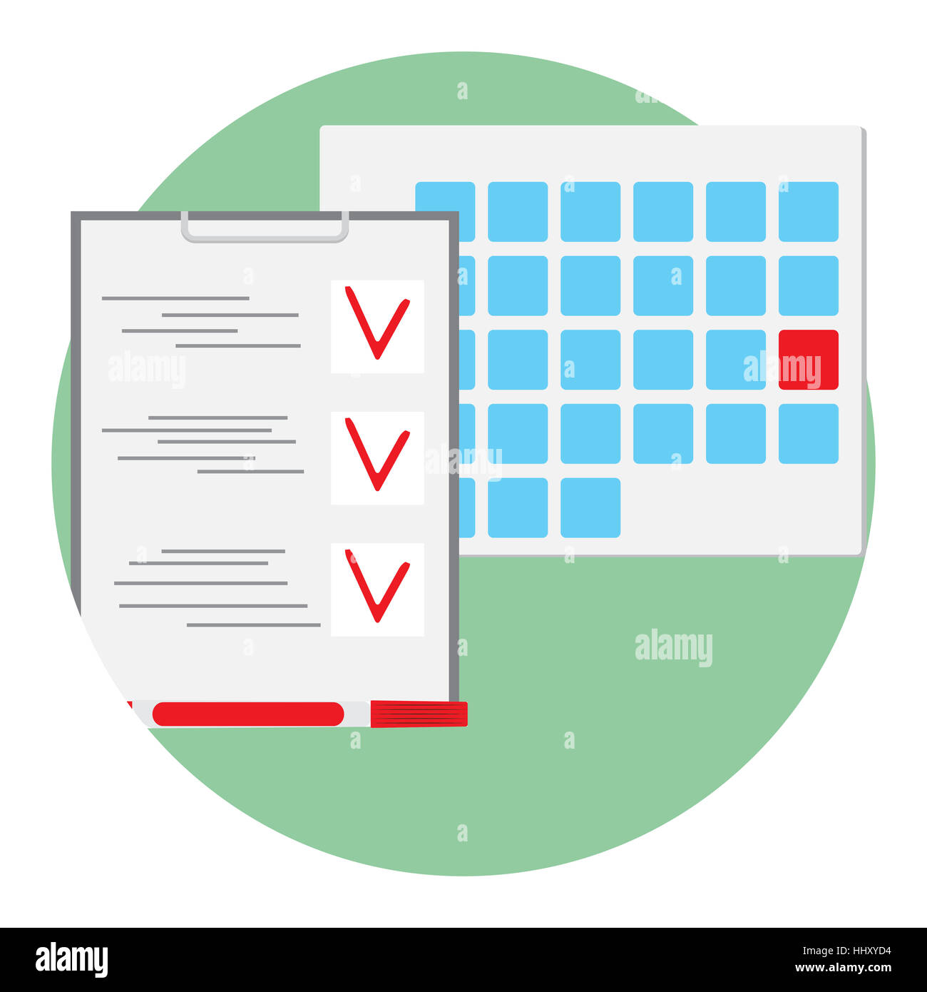 Be on time deadline icon vector. Checklist and calendar with red marker illustration Stock Photo