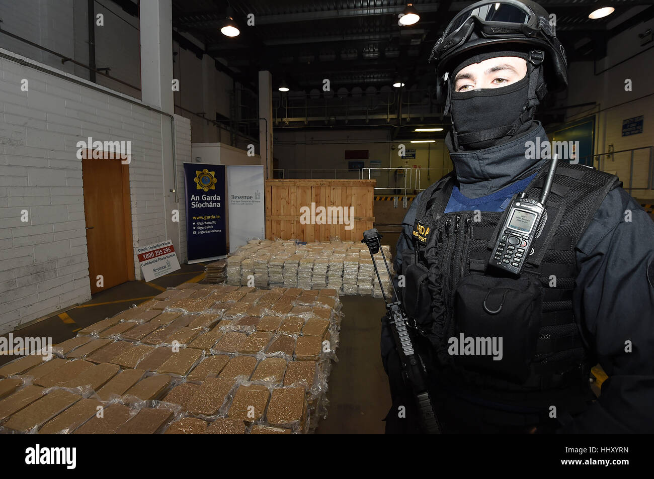 A 37.5 million euro (&Acirc;£32.4 million) cannabis haul which was seized at Dublin Port, which was understood to have been hidden in farm machinery on board a ship which docked in the city. Stock Photo