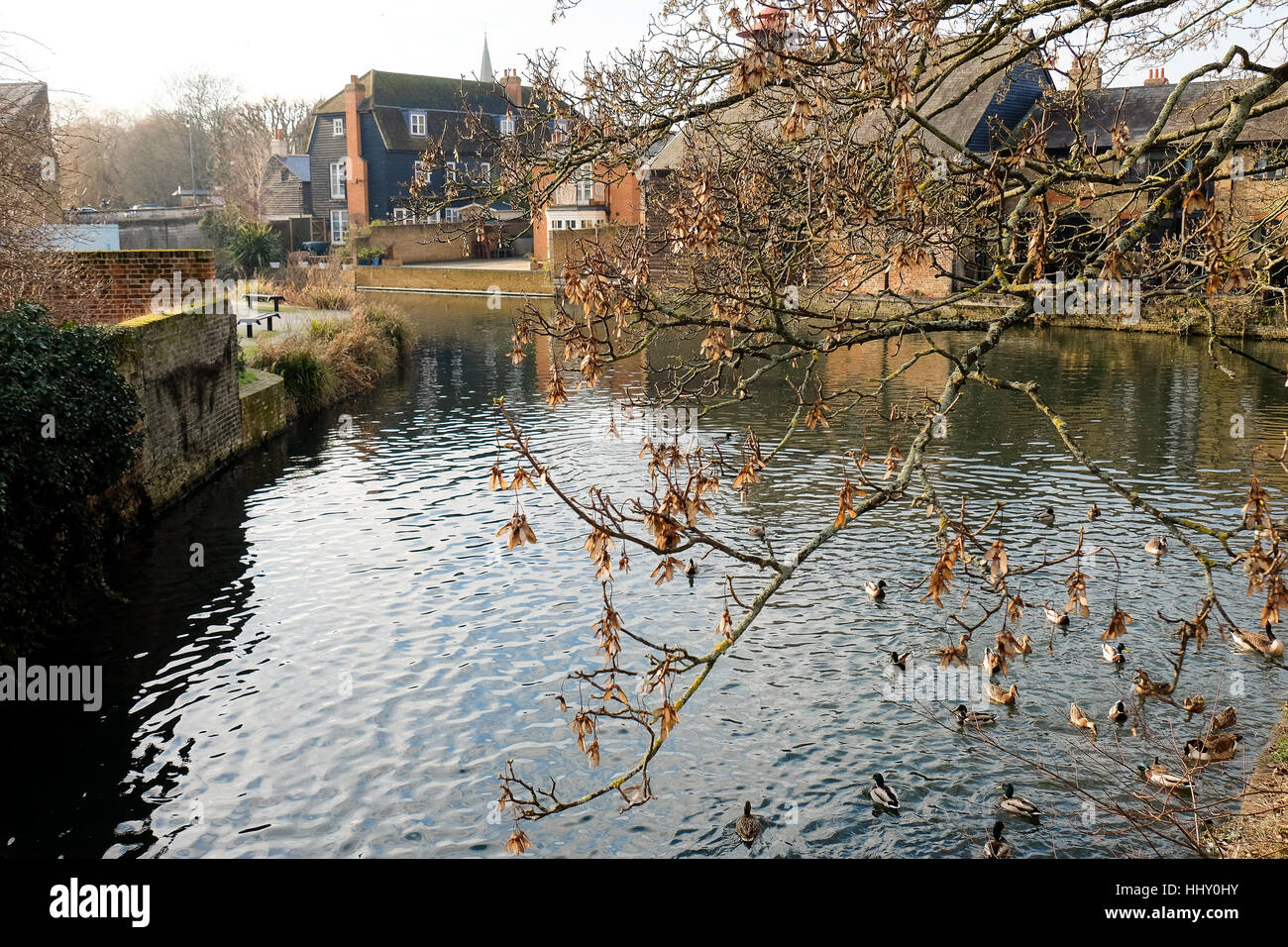 The view of a canal system in Hertford, England Stock Photo