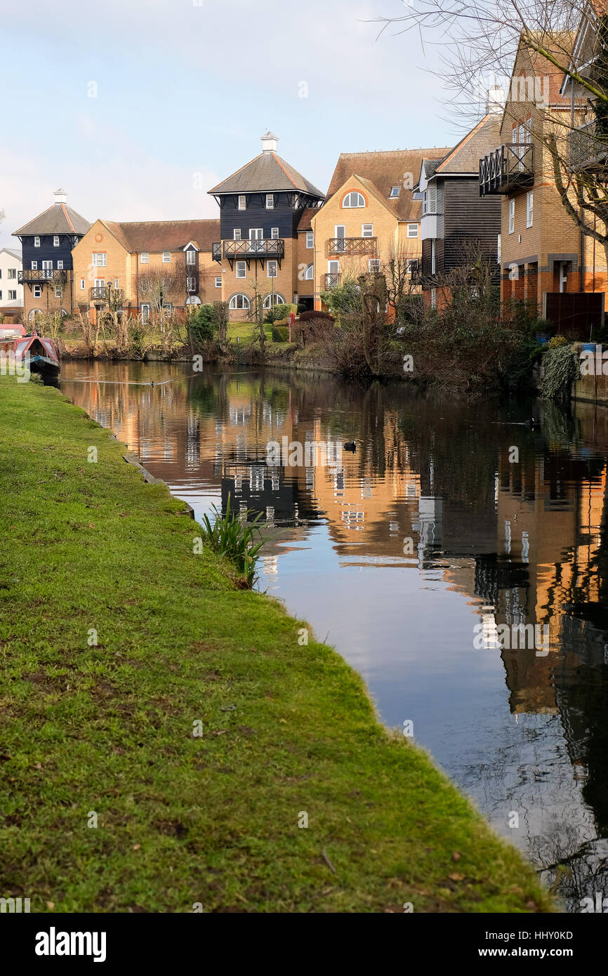 Modern apartments based by a canal in Hertford, England Stock Photo