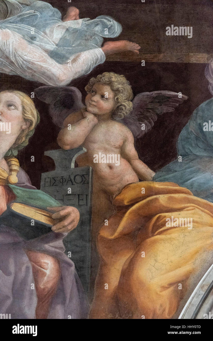 Rome. Italy. Detail of Raphael's fresco, The Four Sibyls, ca. 1514, in the Chigi Chapel of Santa Maria della Pace.  Detail of angel. Raffaello Sanzio Stock Photo