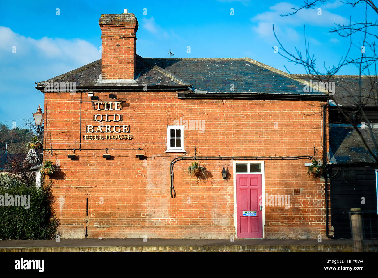 Photograph of canal-side pub in Hertford, England on a sunny morning Stock Photo