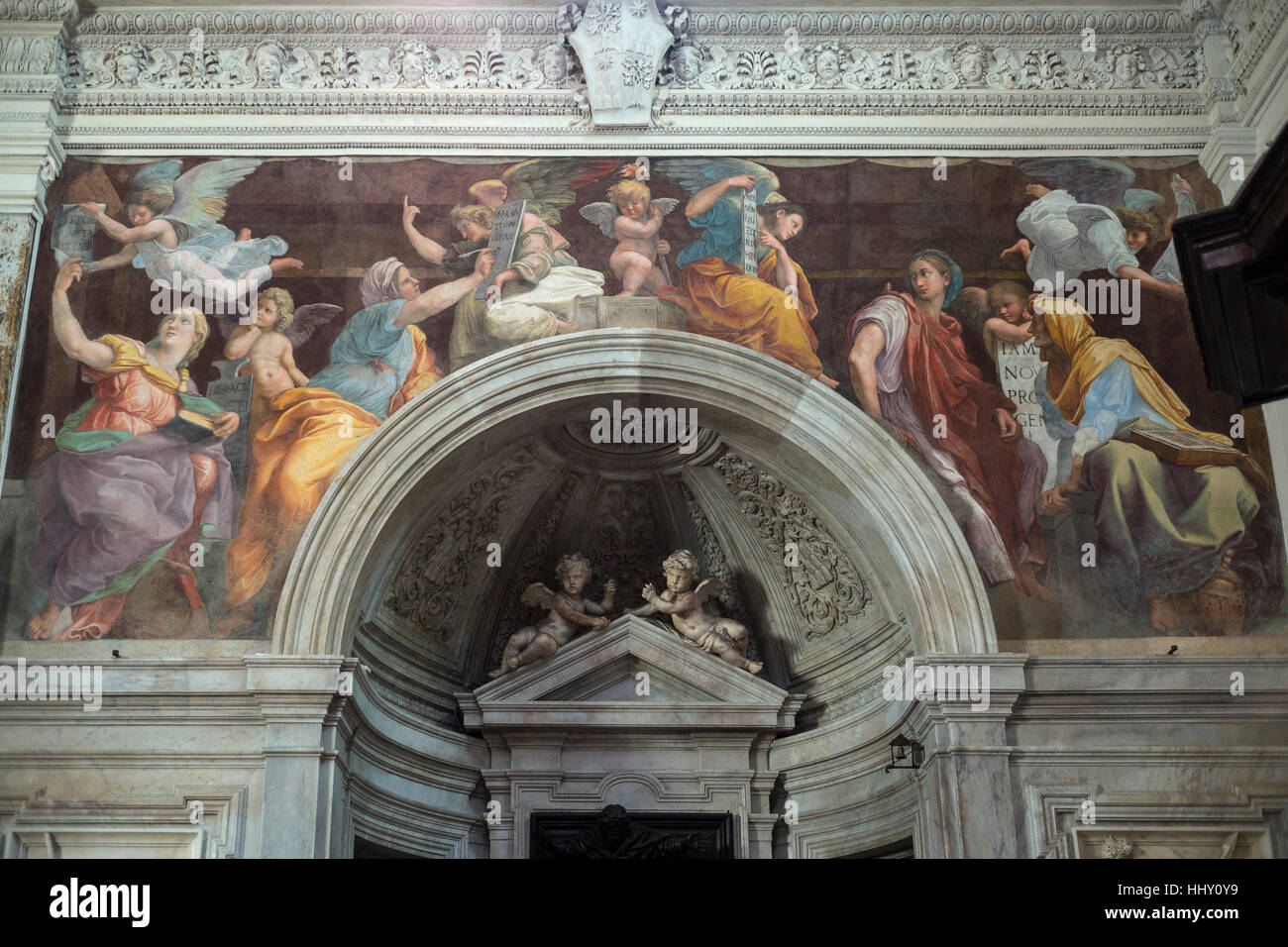 Rome. Italy. The Four Sibyls, fresco, ca. 1514, by Raphael, Chigi Chapel of Santa Maria della Pace.  Raffaello Sanzio 1483-1520 Stock Photo