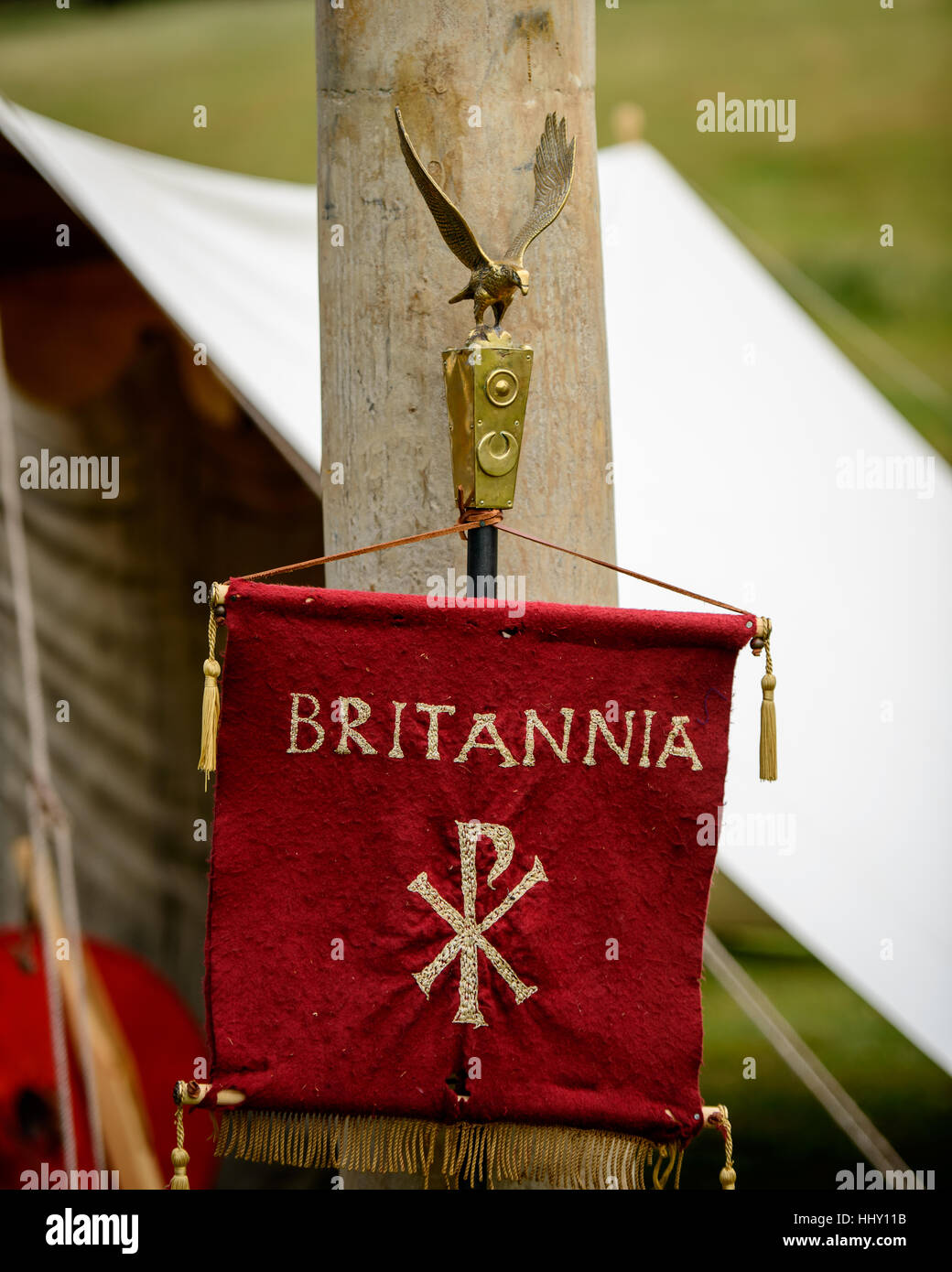 Britannia Standard flag and gold eagle Stock Photo