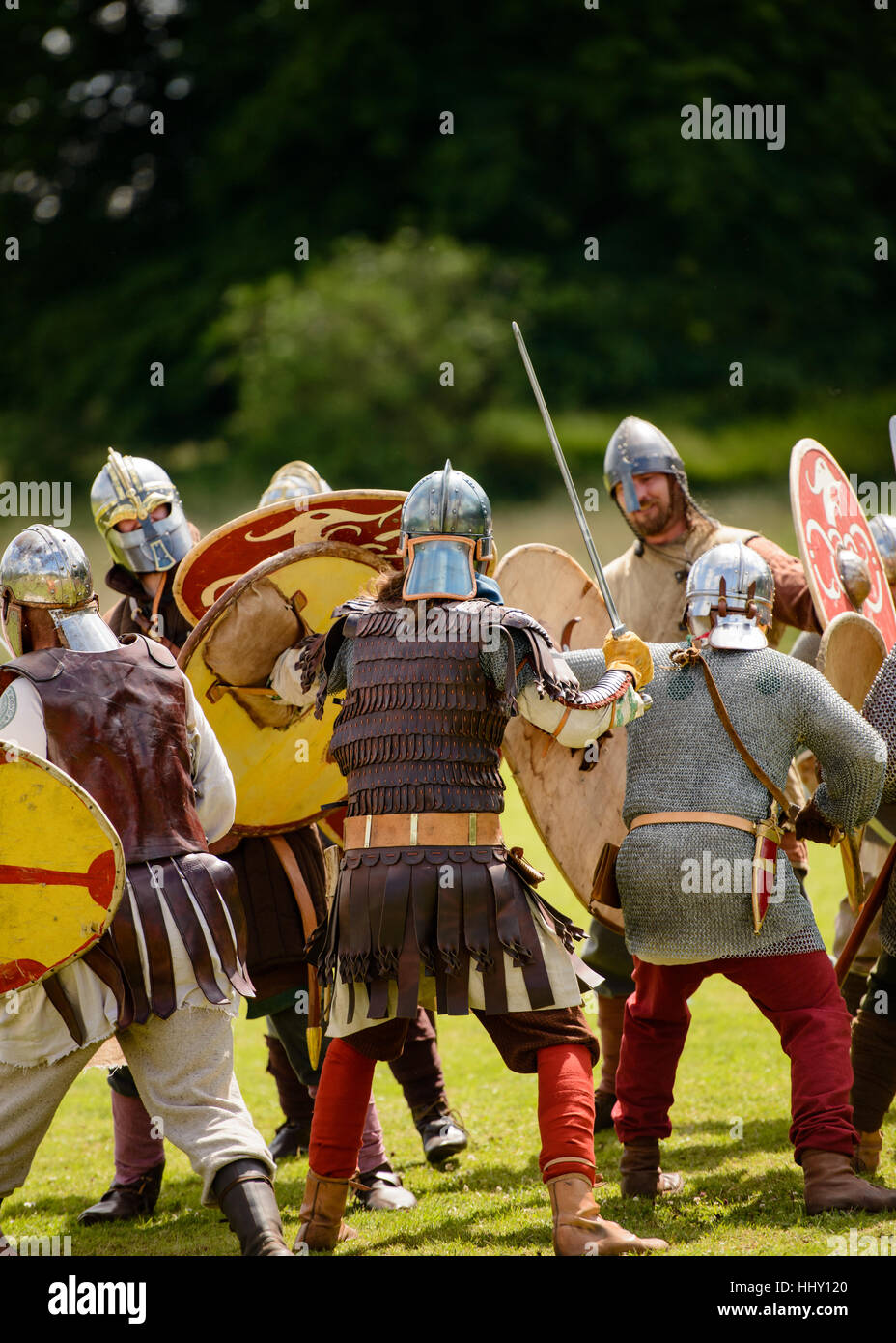 Ancient british and roman soldiers in combat Stock Photo