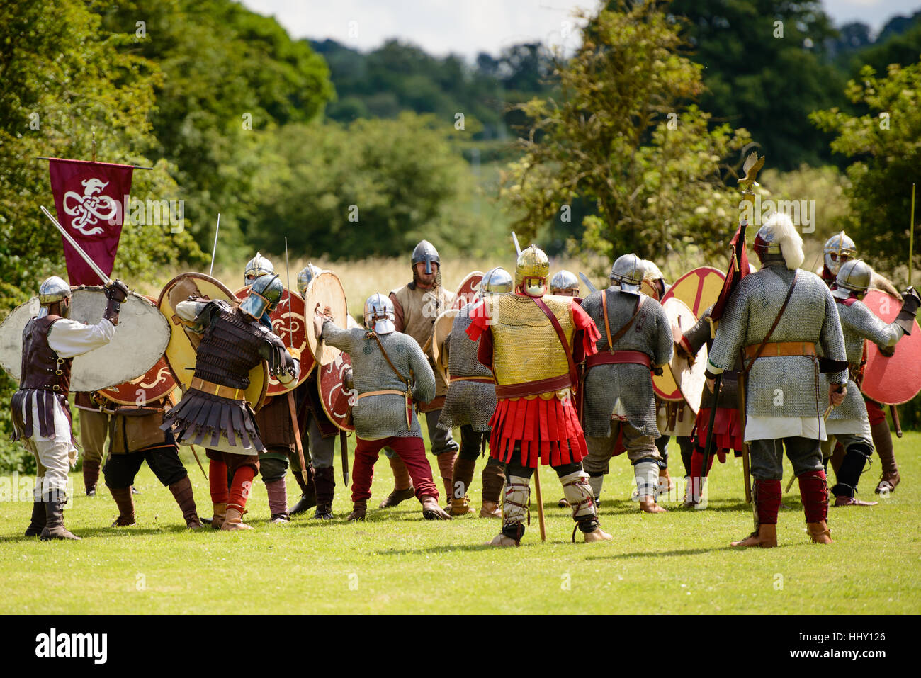 Ancient british and roman soldiers in combat Stock Photo