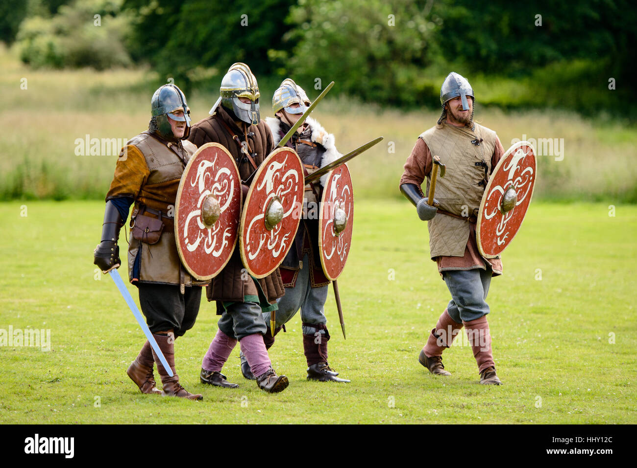 Four ancient British soldiers marching Stock Photo