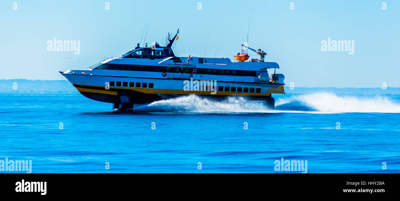hydrofoil boat runs at full speed on the sea waves Stock Photo Alamy