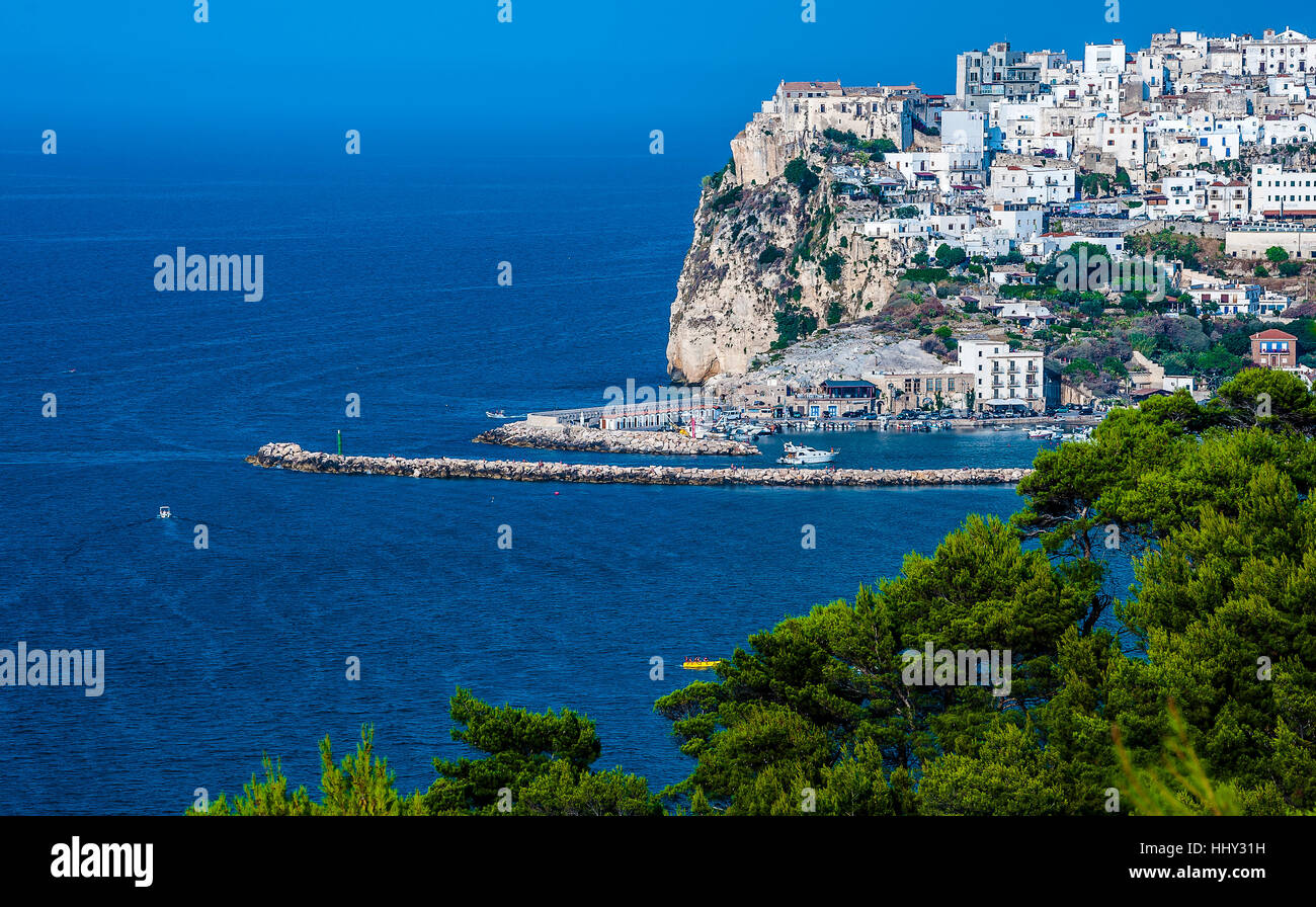 Gargano coast: bay of Rodi garganico.-(Apulia) ITALY-Panoramic view of the old city. Stock Photo