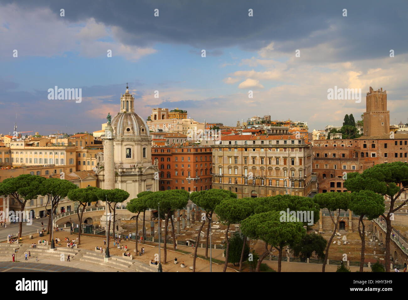 Dramatic vista, cityscape, skyline of Rome with storm clouds from the Campidoglio, Rome, Italy Stock Photo