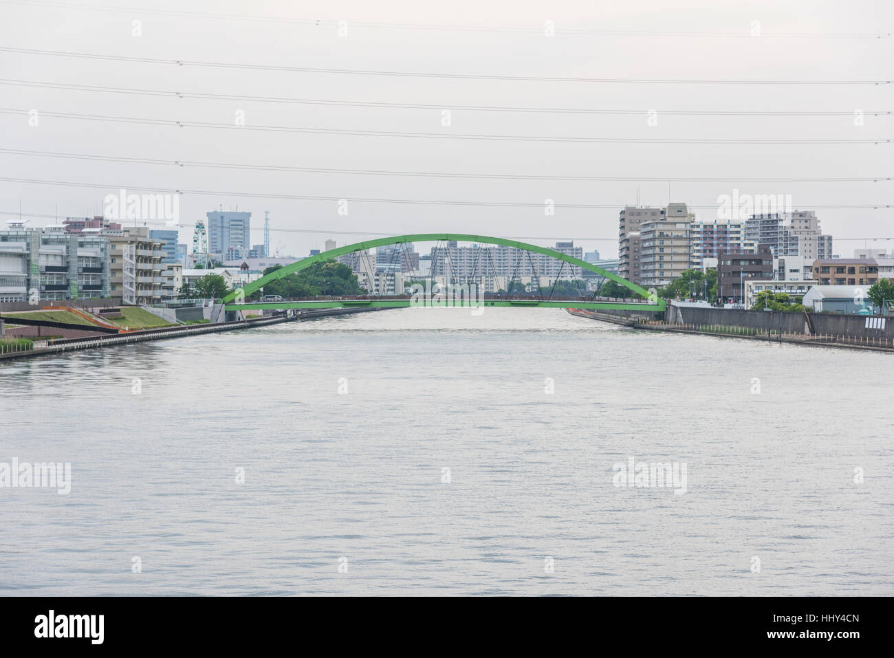 Nippori Toneri Liner and Ogu Bridge, Sumida River Bridge,Tokyo,Japan Stock Photo