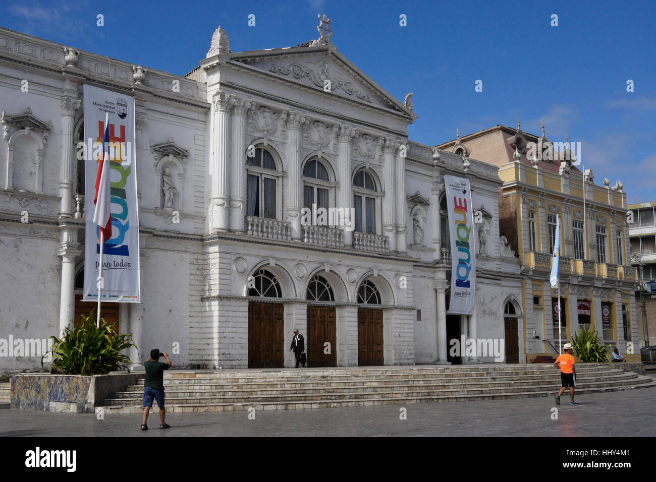 Teatro Municipal and Sociedad Protectora de Empleados de Tarapaca facing Plaza Prat, Iquique, Chile Stock Photo