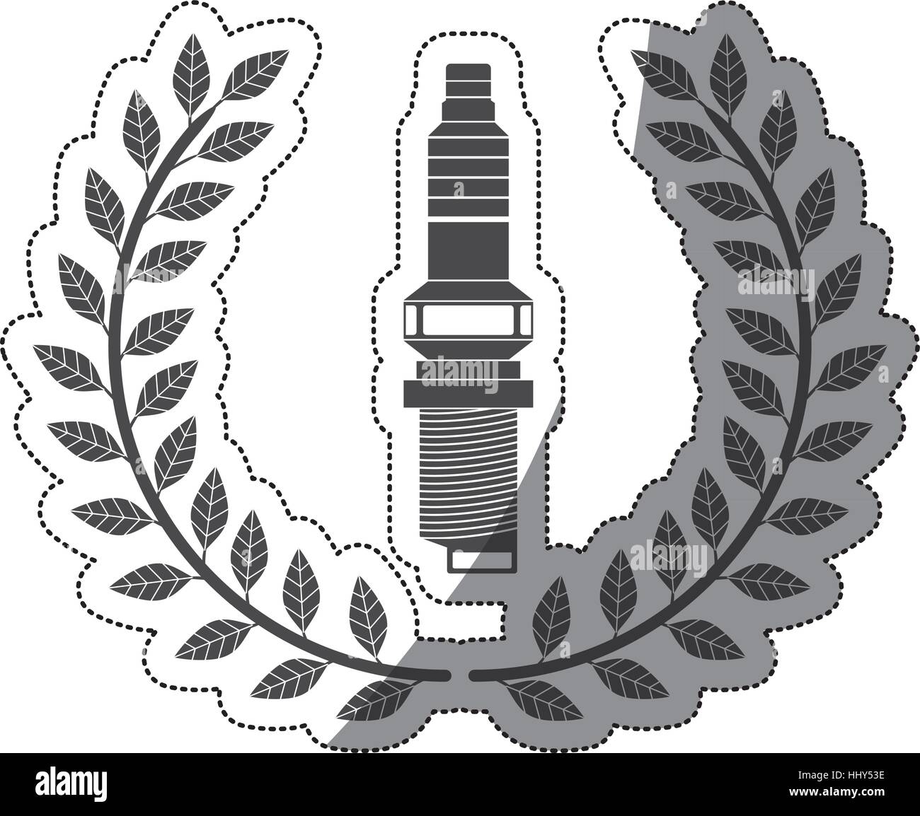sticker prize of spark plug in monochrome with olive crown with half ...