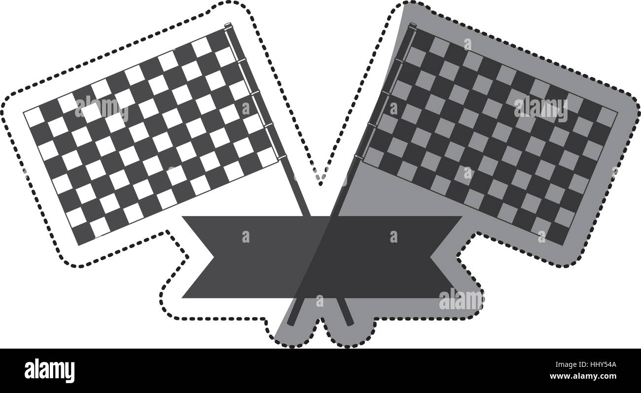 sticker monochrome with racing flags and ribbon with half shaded vector ...