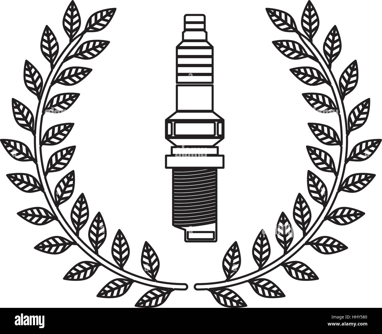 silhouette spark plug award in monochrome with olive crown vector illustration Stock Vector
