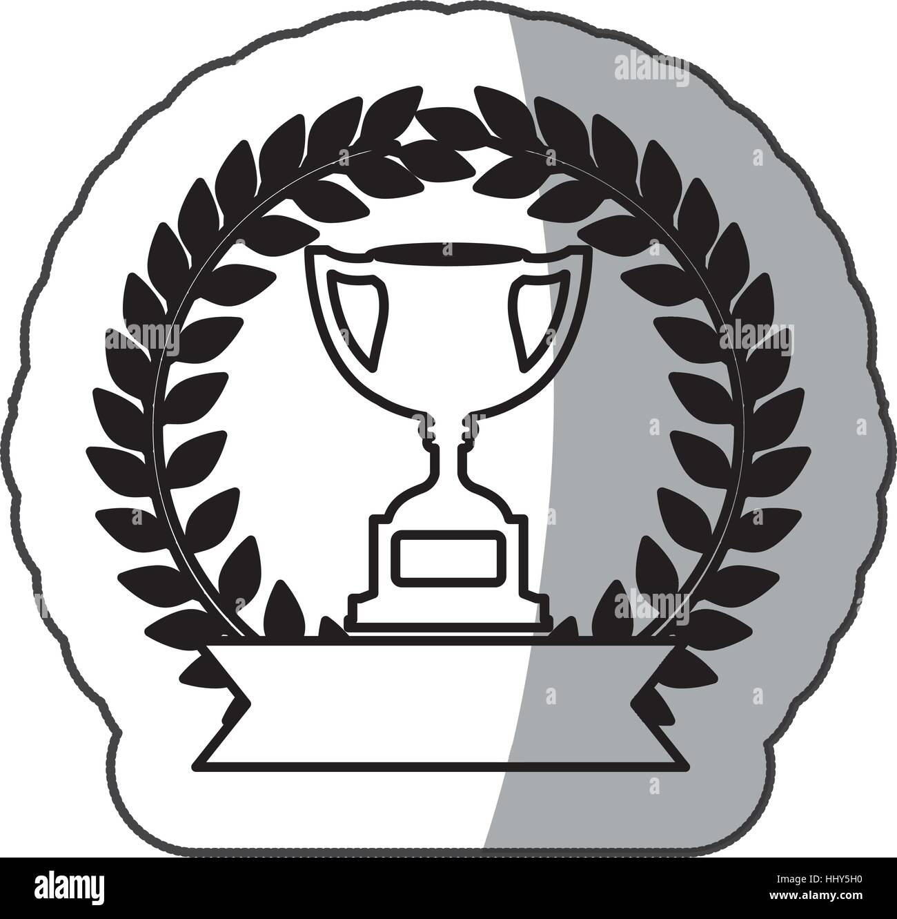 sticker monochrome trophy cup with olive branch and ribbon and half
