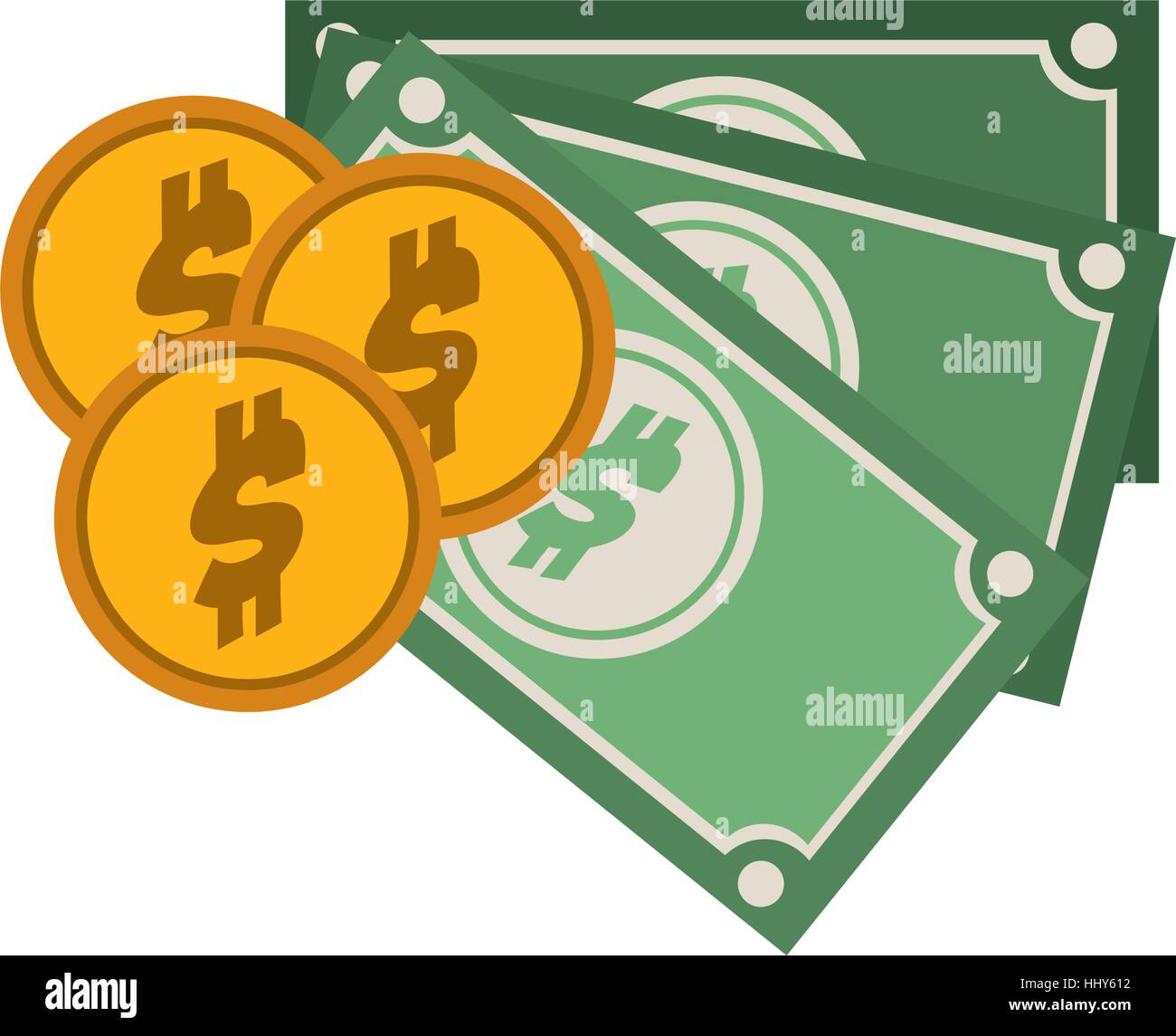 set multiple bills with coin vector illustration Stock Vector Image