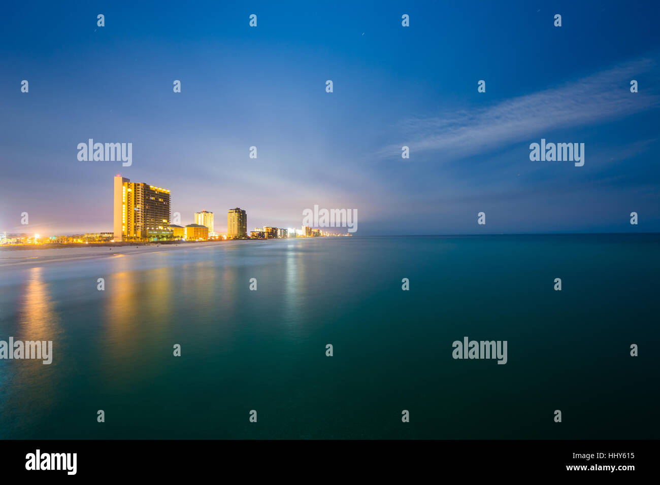 Highrises Along The Gulf Of Mexico At Night In Panama City Beach