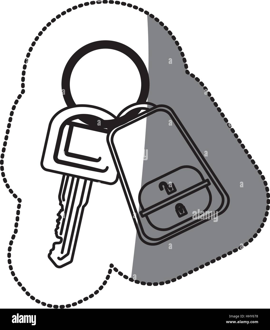silhouette dotted sticker with with keys and keychain vector