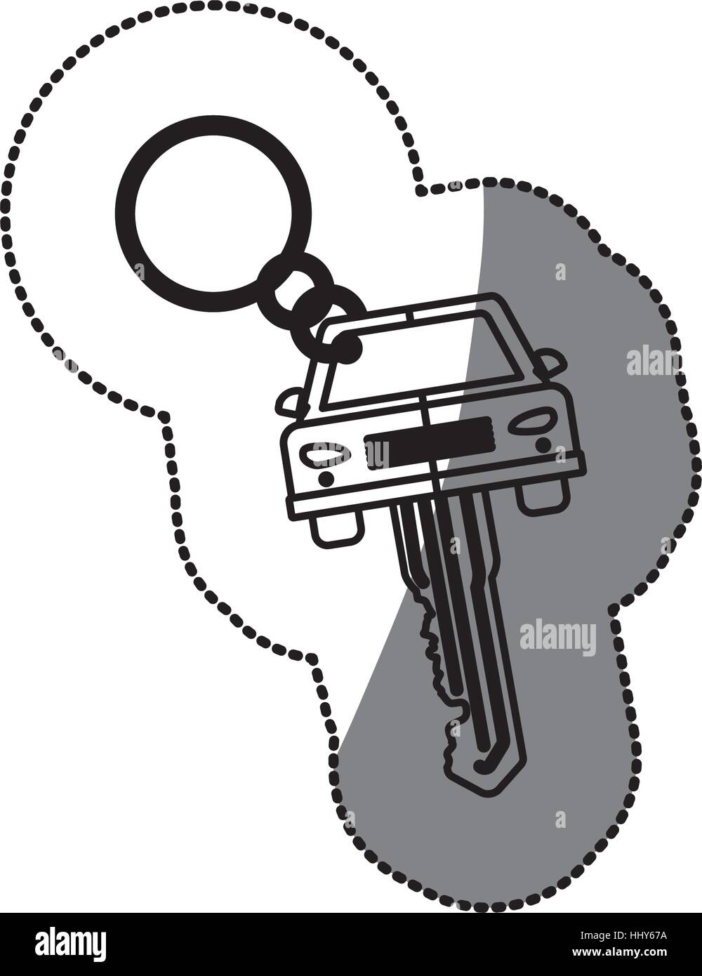 silhouette dotted sticker with car keychain vector illustration Stock ...