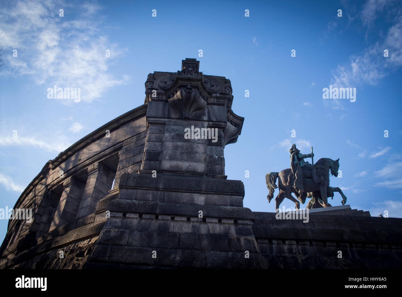 Statue of Kaiser Wilhelm 1st in Koblenz, Germany. Stock Photo