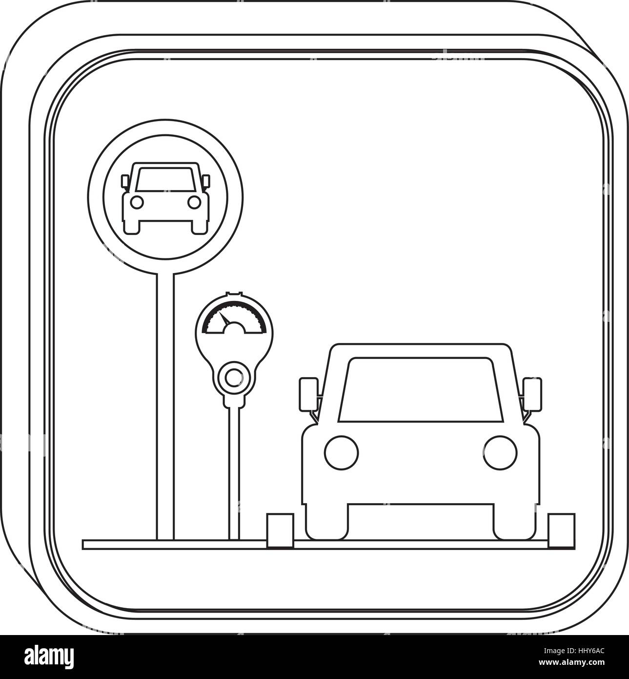 silhouette button parking area for vehicles with parking meter vector illustration Stock Vector