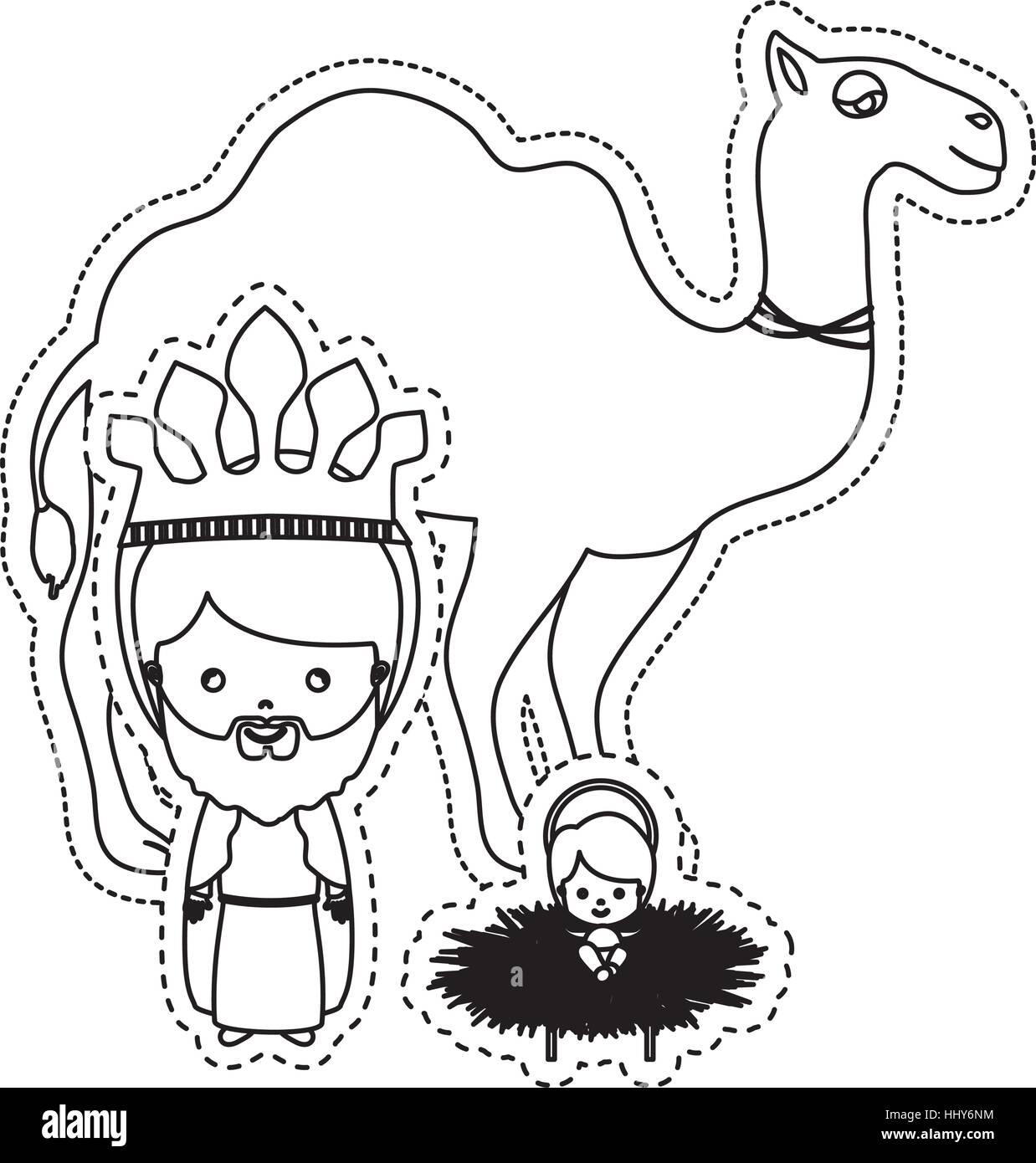 dotted sticker the wise men with jesus baby vector illustration Stock ...