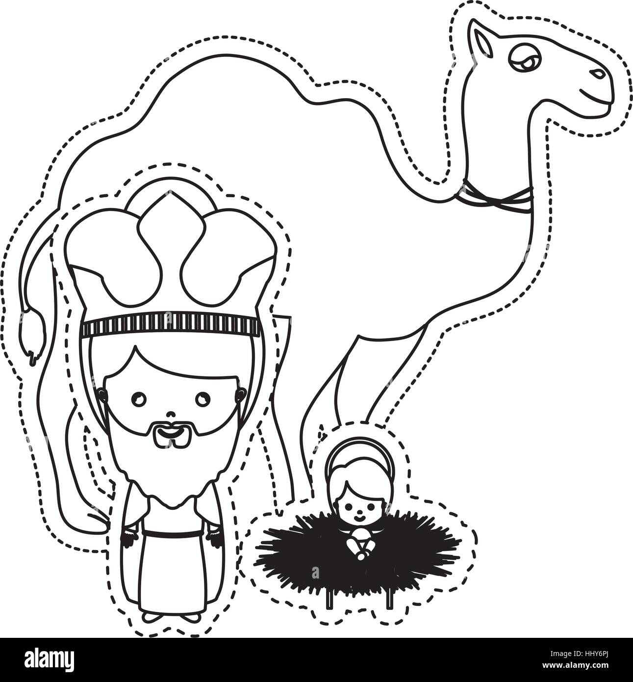 dotted sticker the wise men with jesus baby vector illustration Stock ...