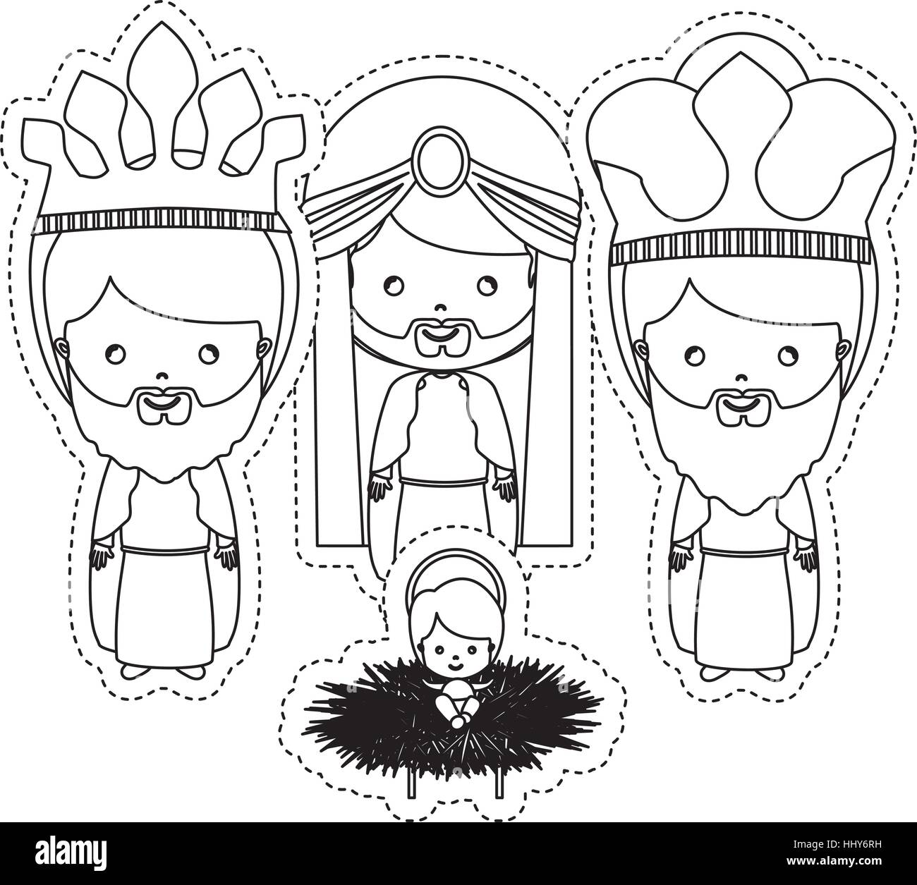 dotted sticker the three wise men with jesus baby vector illustration ...