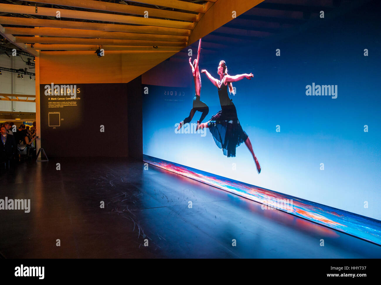 LAS VEGAS - JAN 08 : Video wall at the Sony booth at the CES show held in Las Vegas on January 08 2017 , CES is the world's leading consumer-electroni Stock Photo