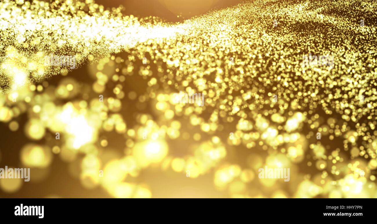 Gold particle wave with light flare, abstract background Stock Photo ...